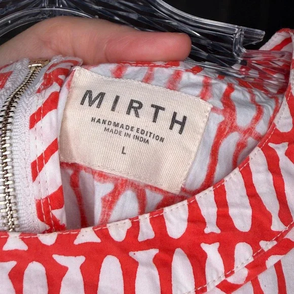 MIRTH Handmade Block Print Top Womens L Red White Excellent Fish Pattern - Picture 3 of 10